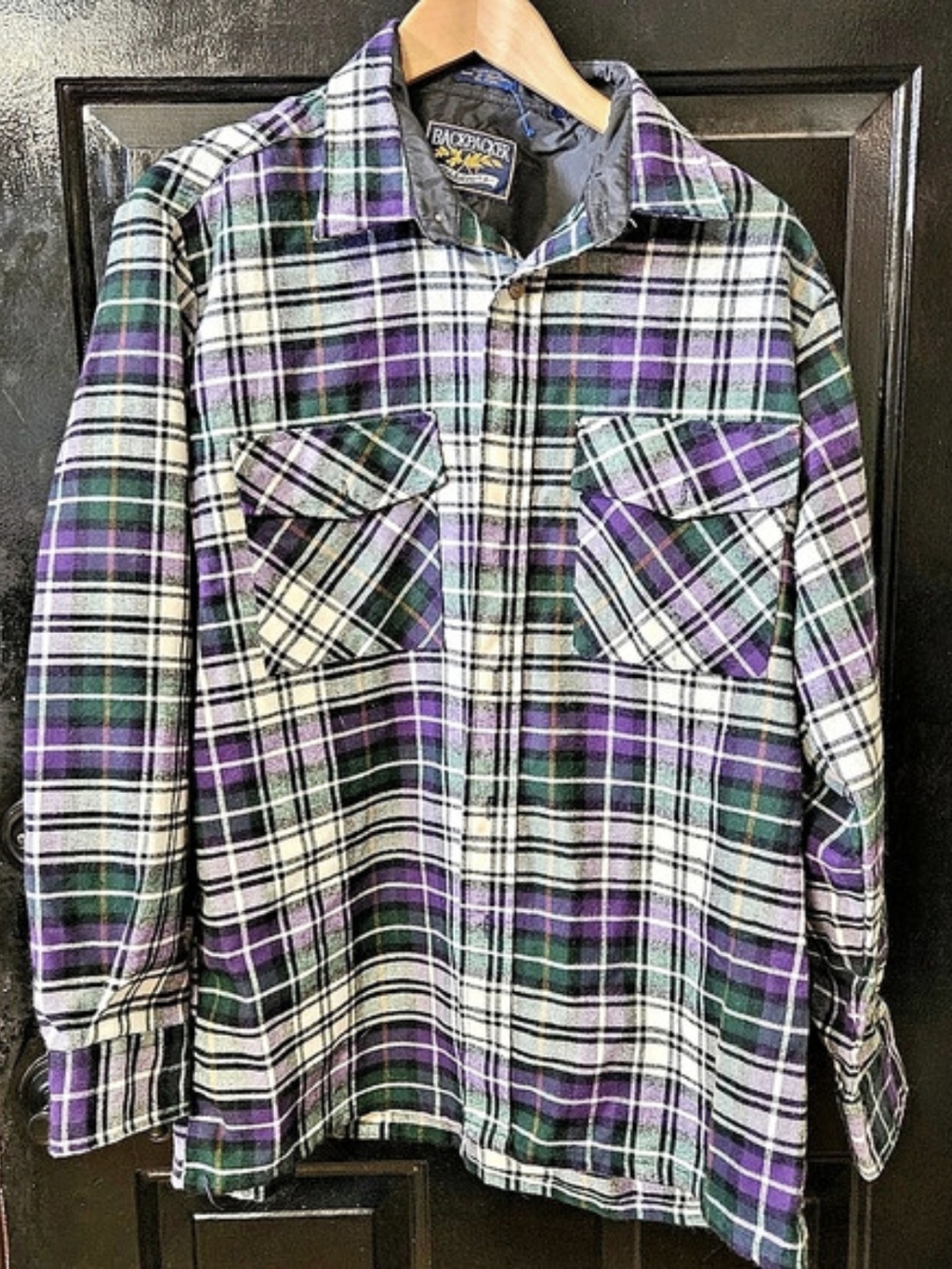 Plaid Button Down Shirt in Purple & Green Like New